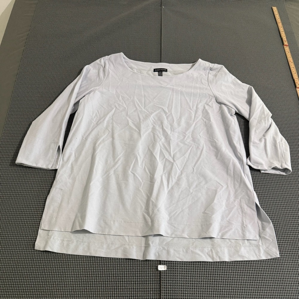 Eileen Fisher Womens Gray Blue Boat Neck Three Quarter Sleeve Top Size M